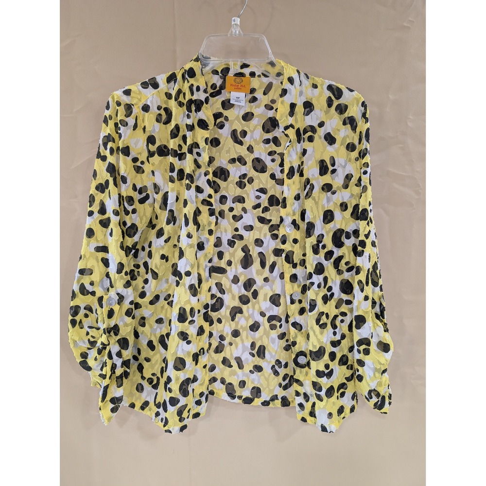 Ruby Rd Petite Women's 10P Yellow Leopard Print Button Front Top Shirt - Picture 1 of 4